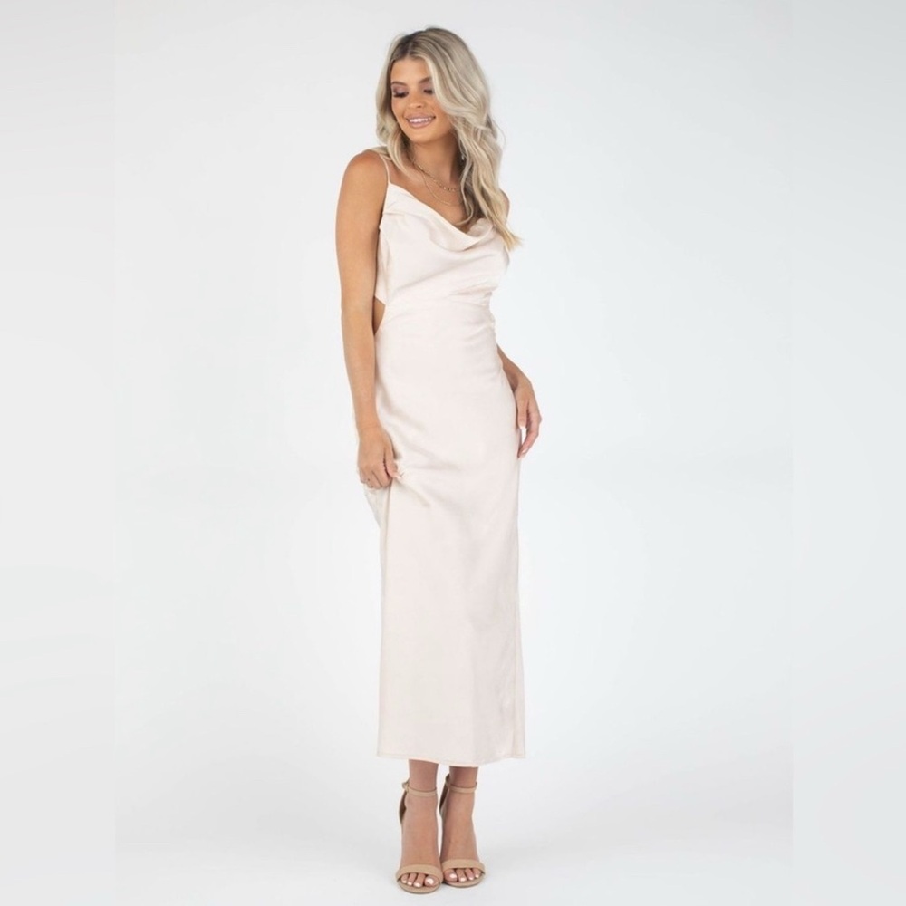 Kittenish Cream Slip Citrus Dress Cowl Neck Sleeveless